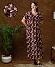 MomToBe Half Sleeves Floral Printed Maternity Nighty With Concealed Zipper Nursing Access - Vintage Maroon