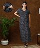 MomToBe Half Sleeves Floral Printed Maternity Nighty With Concealed Zipper Nursing Access - Navy Blue