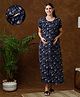 MomToBe Half Sleeves Floral Printed Maternity Nighty With Concealed Zipper Nursing Access - Navy Blue