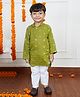 Polka Tots Cotton Full Sleeves Leaves Embroidered Kurta Pyjama Set - Dark Green