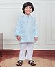 Polka Tots Cotton Full Sleeves Lace Embellished Kurta Pyjama Set - Light Blue