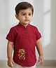 Polka Tots Cotton Half Sleeves Little Ladoo Text Embroidered & Striped Kurta - Maroon