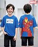 Pine Kids Marvel Terry Knit Half Drop Shoulder Sleeves Oversized T-Shirt with Front & Back Iron Man Graphics & Foil Detailing - Blue
