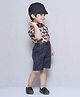 AJ Dezines Cotton Half Sleeves Elephants Printed Shirt Shorts With Suspender Cap & Bow Set - Beige