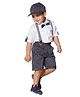 AJ Dezines Cotton Half Sleeves Striped Shirt Pant With Suspender Cap & Bow Set - Black