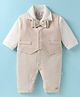 Mom's pet Fleece Full Sleeves Striped Romper With Attached Jacket & Bow - Brown
