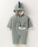 Mom's pet Fleece Full Sleeves Bunny Embroidered & Applique Detailed Hooded Romper - Green