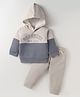 Mom's pet Fleece Full Doctor Sleeves Brooklyn Text Embroidered Cut & Sew Hoodie & Joggers Set - Grey