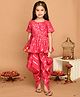 Saka Designs By Sapna Cotton Blend Half Sleeves Leaves Foil Printed Kurta With Striped Dhoti Set - Fuchsia & Gold