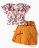 OLLINGTON ST. Woven Georgette Half Sleeves Top & Twill Skirt  - Multicolor & Orange