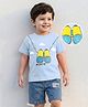 Mark & Mia Cotton Lycra Knit Half Sleeves T-Shirt & Denim Shorts Set with Binocular Print & Cloud Patch Detailing - Light Blue