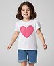 Mark & Mia Knit Half Sleeves Top & Denim Shorts Set With Heart Print - White & Blue