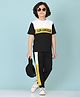 SMART RAHO Cotton Half Sleeves Los Angeles Text Printed Colour Blocked Tee With Coordinating Track Pant Set - Black