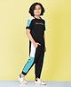SMART RAHO Cotton Half Sleeves Brand Name Text Printed Colour Blocked Tee With Coordinating Track Pant Set - Blue