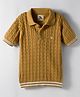 Yellow Apple Cotton Knit Half Sleeves Cotton Knit Textured Polo T-Shirt - Light Brown