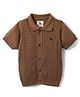 Yellow Apple Cotton Knitted Half Sleeves  Shirt with Cable Knit Design - Brown