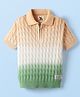Yellow Apple Cotton Knit Half Sleeves Textured Ombre Polo T-Shirt with Brand Badge - White & Tan