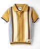 Yellow Apple Cotton Knit Half Sleeves Polo T-Shirt With Stripes - Khaki