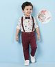 Mark & Mia Cotton Woven Full Sleeves Shirt & Trouser Set with Bow & Suspender with Floral Print - Maroon & White