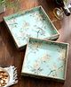 DULI Set of 2 Square Enamel Coated Multipurpose Serving Trays for Home and Dining Table