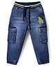 Babyhug Full Length Washed Denim Jeans with Stretch & Patch Detailing - Blue