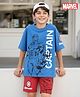 Pine Kids Marvel Single Jersey Knit Half Sleeve Drop Shoulder T-Shirt & Short Set With Captain America Graphic - Blue & Red