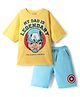 Pine Kids Marvel Single Jersey Knit Half Sleeves Drop Shoulder T-Shirt & Short Set With Captain America Graphics - Yellow & Blue
