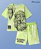 HoneyHap Disney Terry Knit Half Sleeves T-Shirt & Shorts Set With Lion King Graphics & Badge Detailing - Light Green