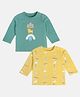 MINI KLUB Cotton Pack Of 2 Full Sleeves Animals & Typography Printed Tees - Yellow & Blue