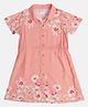 MINI KLUB Viscose Half Sleeves Floral Printed Shirt Style Dress - Peach