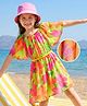 Hola Bonita Woven Half Flutter Sleeves Dress with Floral Print & Belt Detailing - Light Green