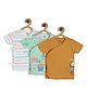 MINI KLUB Cotton Pack Of 3 Half Sleeves Striped & Baby Animals Printed Jhablas - White Green & Brown