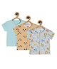 MINI KLUB Cotton Pack Of 3 Half Sleeves Cars & Baby Animals Printed Jhablas - Blue Brown & Lavender