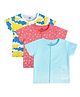 MINI KLUB Cotton Pack Of 3 Half Sleeves Doodles & Bear Printed Jhablas - Yellow Pink & Blue