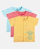 MINI KLUB Cotton Pack Of 3 Half Sleeves Striped & Vehicles Printed Jhablas - Blue Pink & Mustard