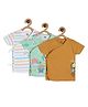 MINI KLUB Cotton Pack Of 3 Half Sleeves Striped & Baby Animals Printed Jhablas - White Green & Brown