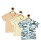 MINI KLUB Cotton Pack Of 3 Half Sleeves Baby Animals Printed Jhablas - Beige Yellow & Blue
