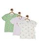 MINI KLUB Cotton Pack Of 3 Half Sleeves Cup Cake & Baby Animals Printed Jhablas - Green & Off White