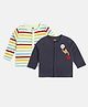 MINI KLUB Cotton Pack Of 2 Full Sleeves Cartoon Printed & Striped Jhablas - White & Navy Blue