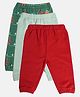 MINI KLUB Cotton Pack Of 3 Solid & Reindeer Printed Joggers - Green Blue & Red