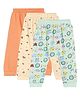 MINI KLUB Cotton Pack Of 3 Solid & Animals Printed Knit Bottoms - Coral Pink & Blue