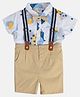 MINI KLUB Cotton Half Sleeves Abstract Printed Shirt With Shorts Suspender & Bow Set - Beige
