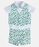 MINI KLUB Cotton Half Sleeves Houses Printed 3 Piece Party Suit Set With Bow - Teal Blue
