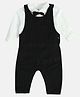 MINI KLUB Cotton Striped Dungaree With Full Sleeves Shirt & Bow Set - Black