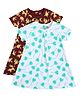 MINI KLUB Cotton Pack Of 2 Half Sleeves Floral & Hearts Printed Dresses - Brown & White