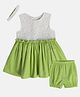 MINI KLUB Cotton Sleeveless Floral Embroidered Dress With Bloomer & Headband - Green