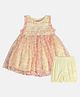 MINI KLUB Cotton Sleeveless Floral Printed & Tie Dye Dress With Bloomer - Yellow