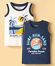 Honeyhap Premium  100% Cotton Knit With Bio Finish Sleeveless Tank T-Shirt With Beach Theme Print Pack Of 2 - White & Navy Blue