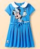Babyhug Disney Single Jersey Knit Half Sleeves Peter Pan Collar Frock With Minnie Mouse Graphics & Fabric Belt - Blue