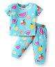Babyhug Cotton Knit Half Sleeves Night Suit With Fruit Print - Light Blue
